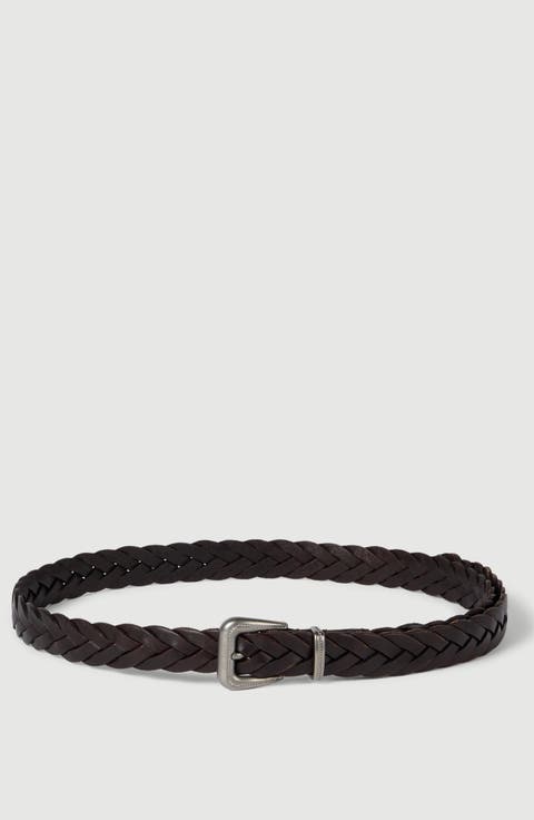 Braided leather belt with monili