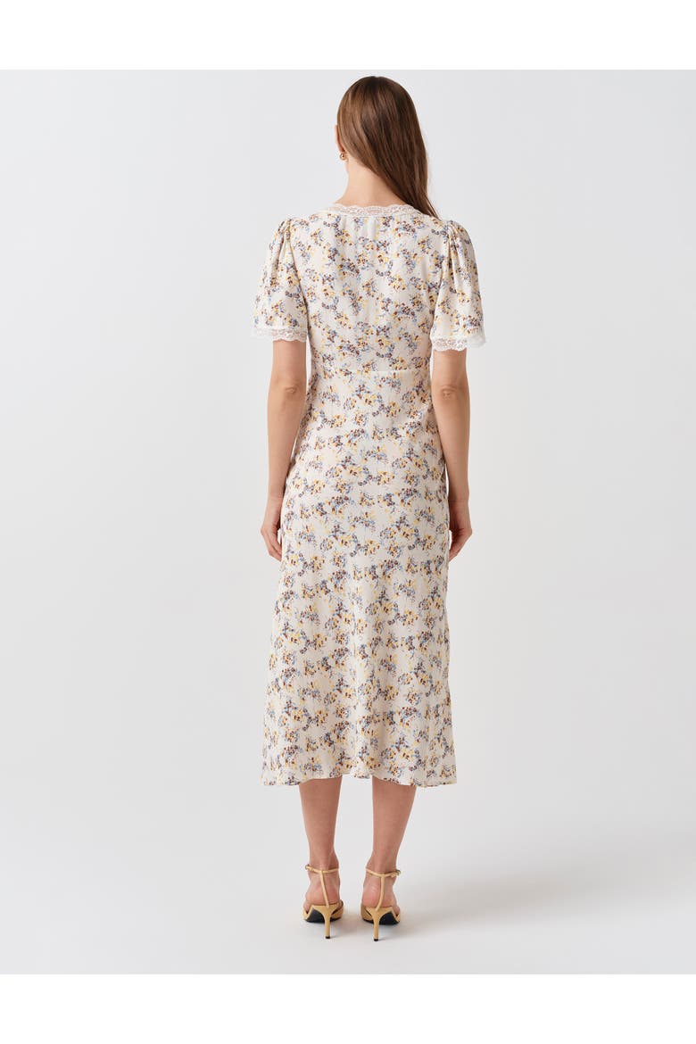 Belle Lace Crepe V-Neck Midi Dress, Alternate, color, Ivory Ditsy