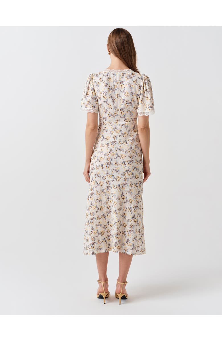 Ghost London Belle Lace Crepe V-Neck Midi Dress, Alternate, color, Ivory Ditsy