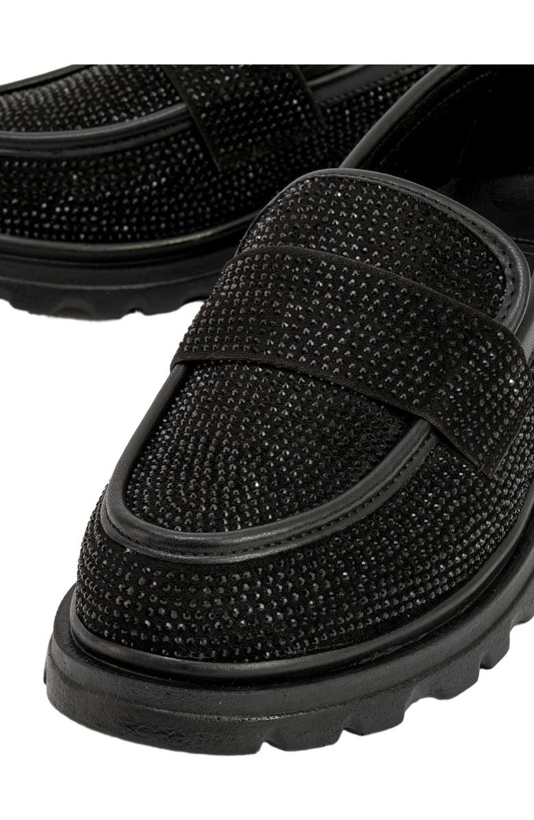 Prologue Shoes Babel Stone Embellished Suede Loafer, Alternate, color, Black Faux Leather