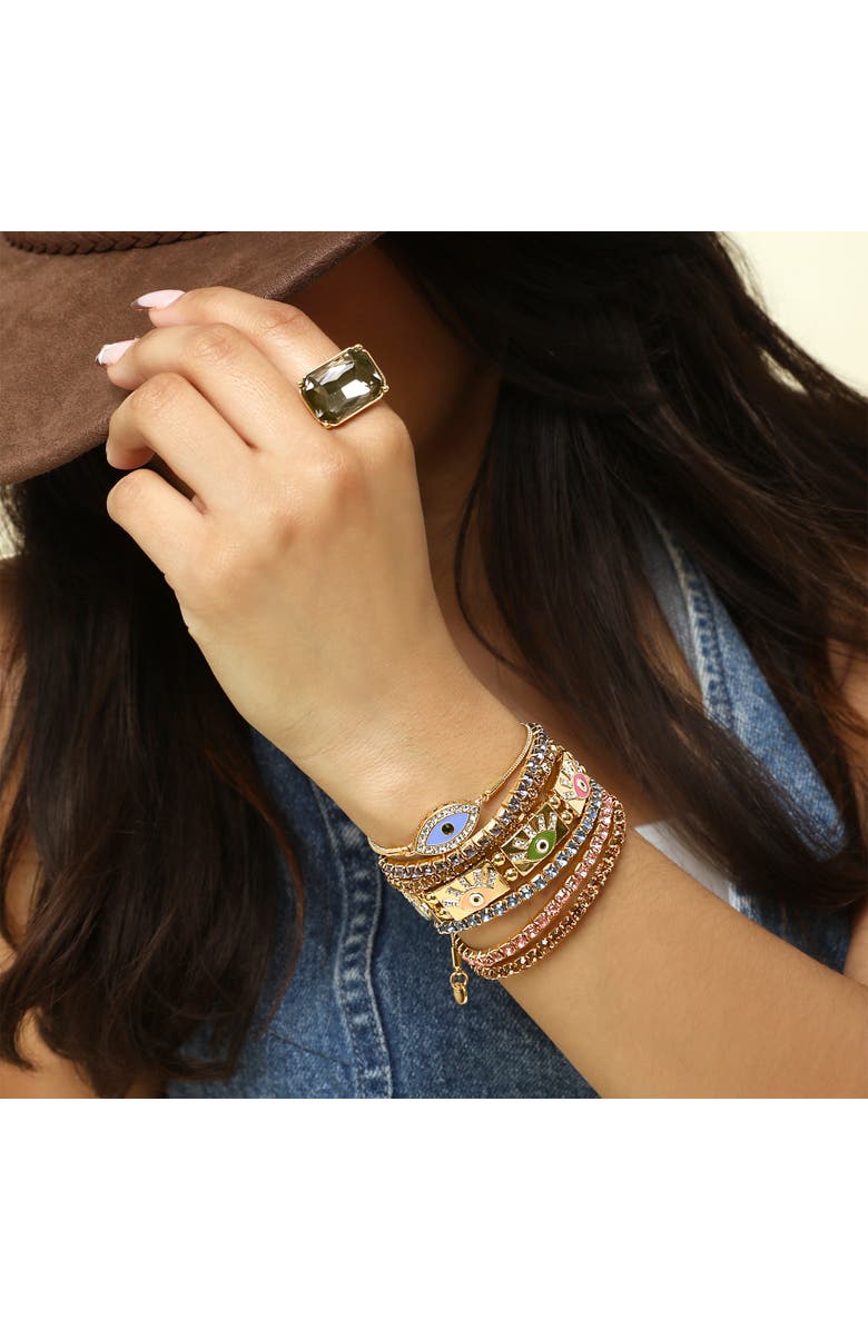 Jessica Simpson Gold-Tone Evil Eye Bracelet, Alternate, color, Gold