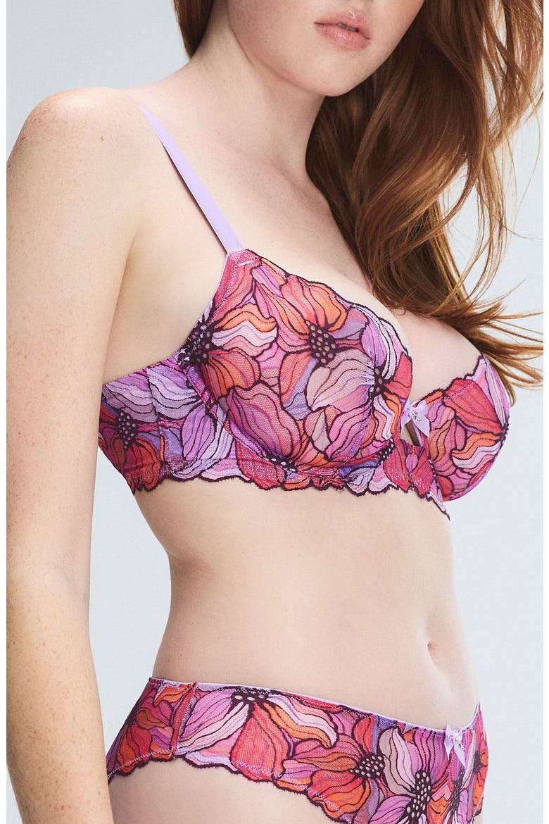 Mosaic Floral Lace Unlined Demi Bra, Alternate, color, PURPLE OPAL