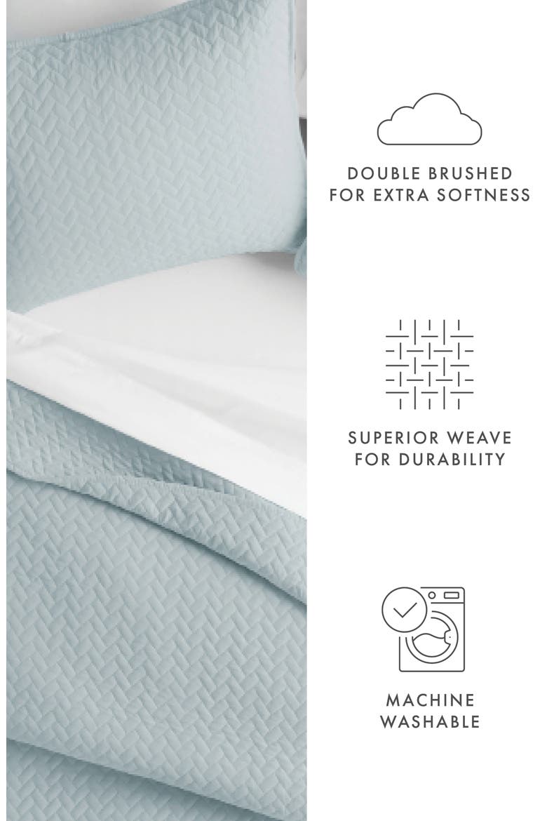 All Season Herringbone Stitch Down Alternative Quilt & Sham Set, Alternate, color, PALE BLUE