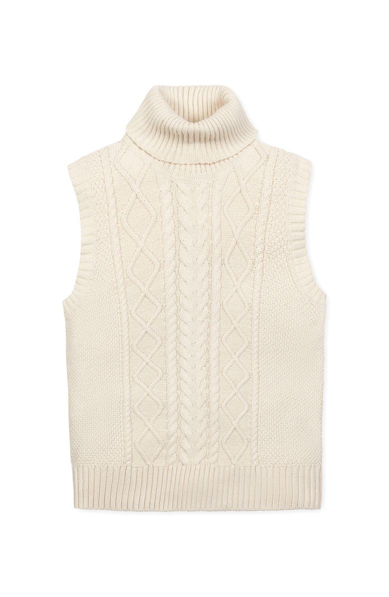 Hope & Henry Organic Sleeveless Cable Knit Turtleneck Sweater, Alternate, color, Ivory Cable