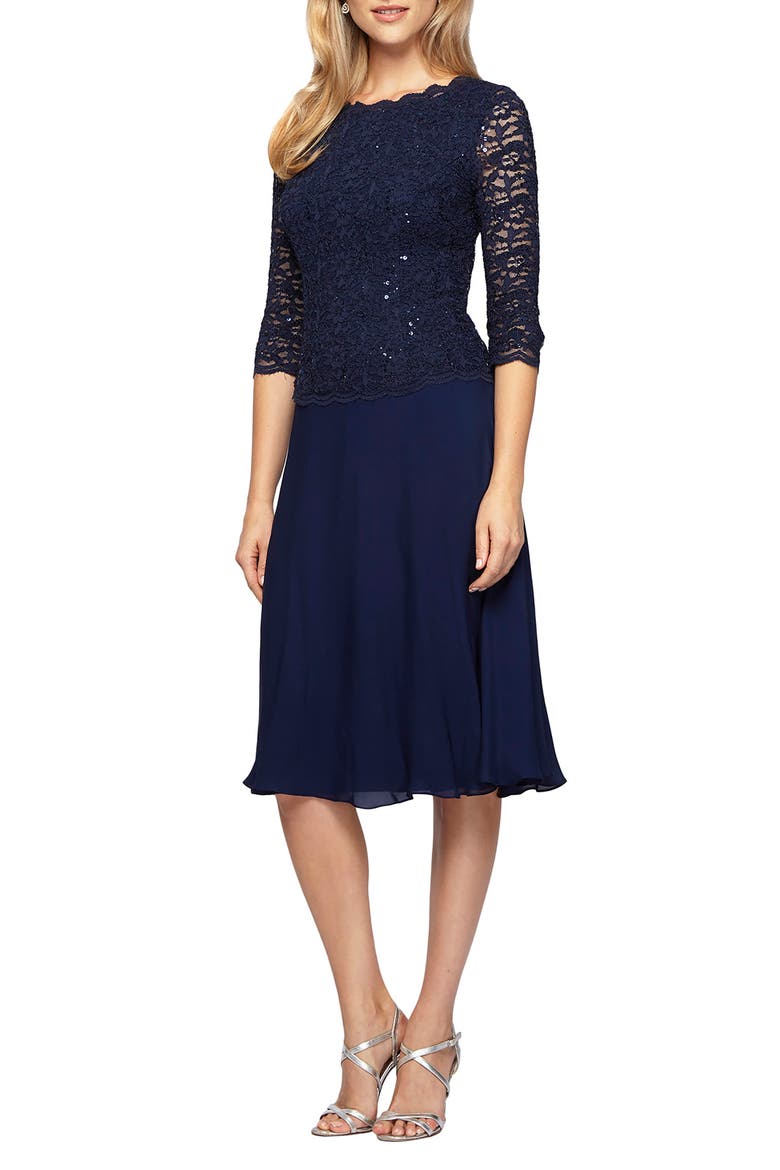 Faux Two-Piece Cocktail Dress, Main, color, NAVY