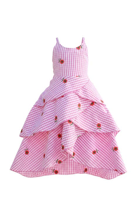 Girls Seaside Bloom Gingham Embroidered Floral Ruffle Dress (Toddler, Little Kid & Big Kid)