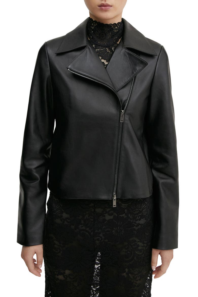 Leather Moto Jacket, Main, color, BLACK