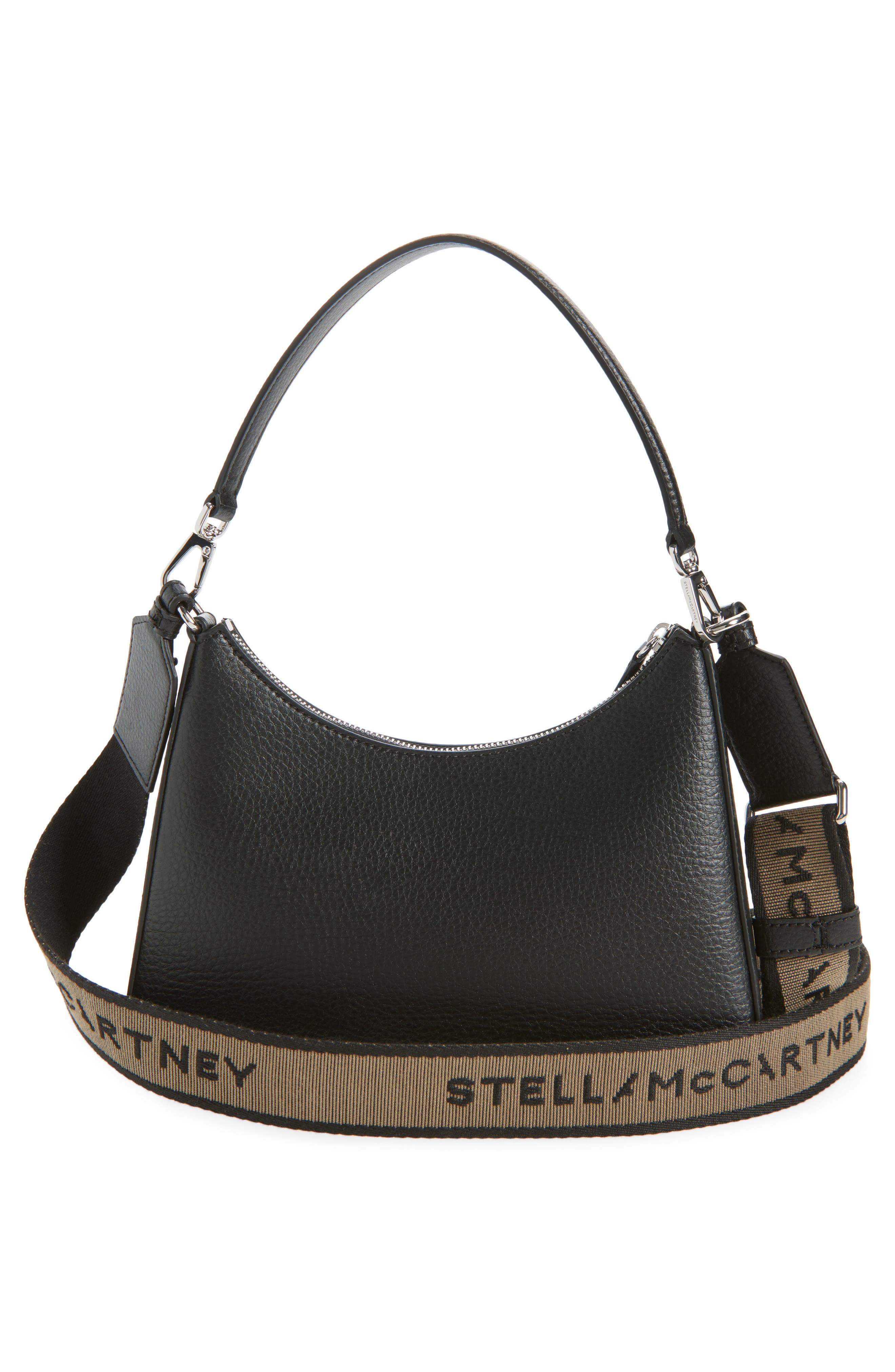 Stella McCartney Small Studded Logo Faux Leather Shoulder Bag, Alternate, color, Black