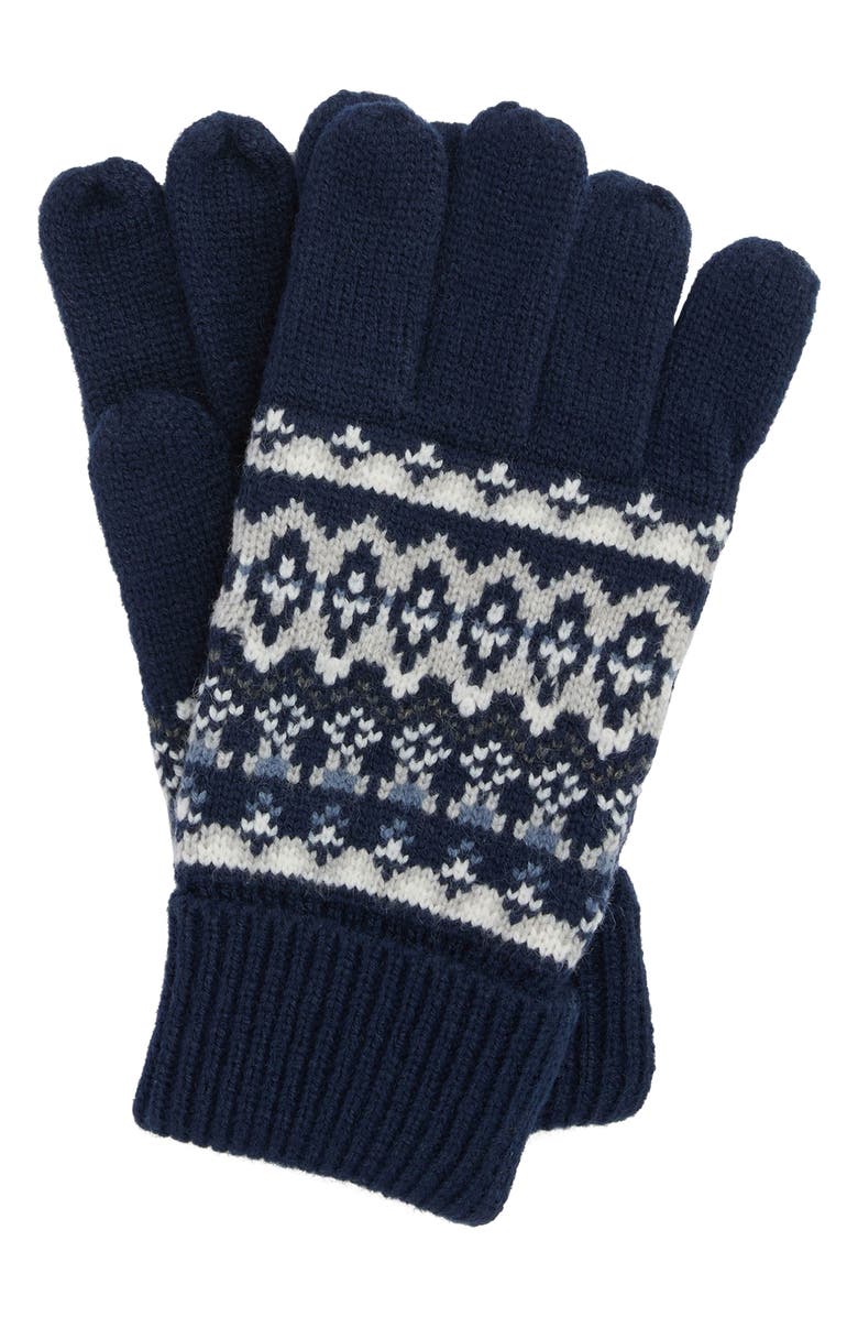 Barbour Marlow Fair Isle Wool-Blend Knit Gloves, Alternate, color, Navy