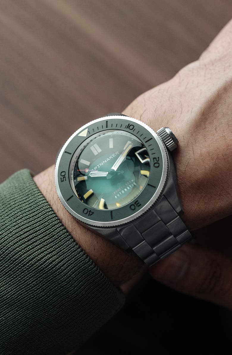 SPINNAKER Piccard Automatic Bracelet Watch, 45mm, Alternate, color, Green