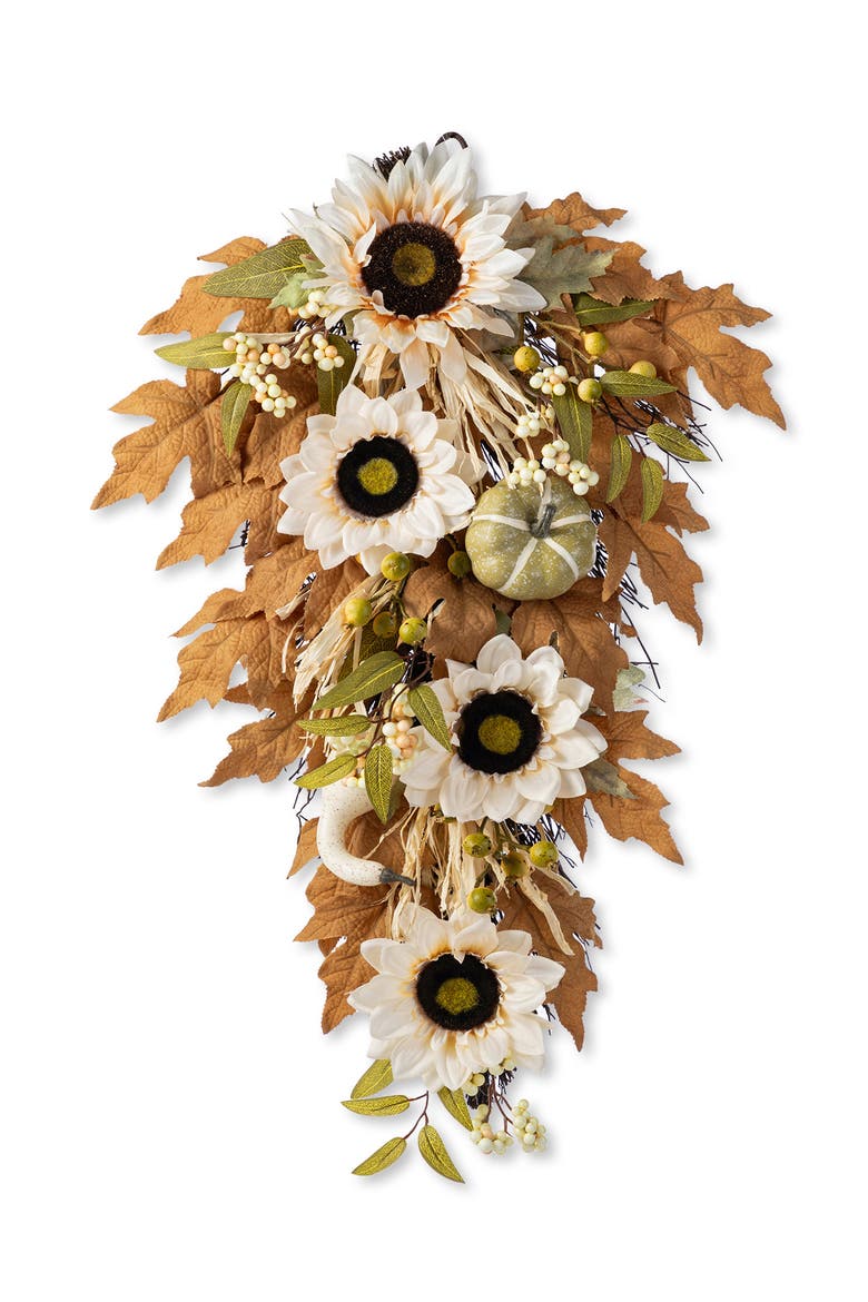 Fall Neutral Sunflower Pumpkin and Leaf Teardrop, Main, color, Orange