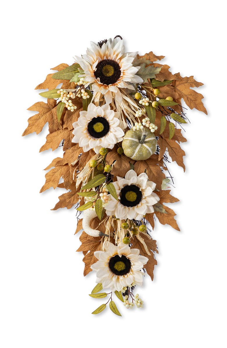 Glitzhome Fall Neutral Sunflower Pumpkin and Leaf Teardrop, Main, color, 