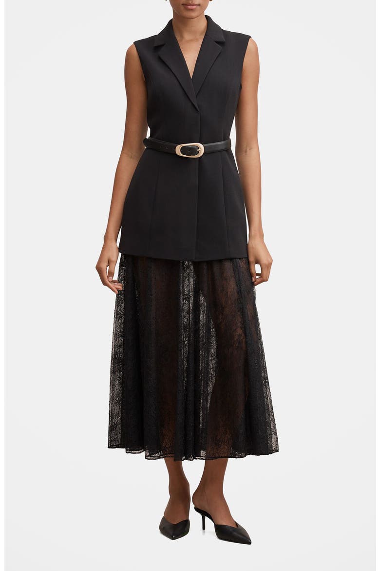 Shanae Belted Lace Maxi Dress, Main, color, BLACK