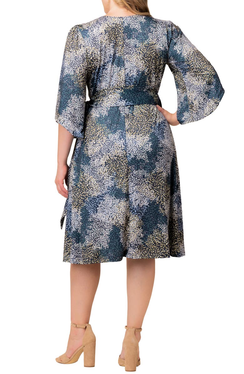 Kiyonna Gemini Floral Bell Sleeve Wrap Dress, Alternate, color, Blue Multi