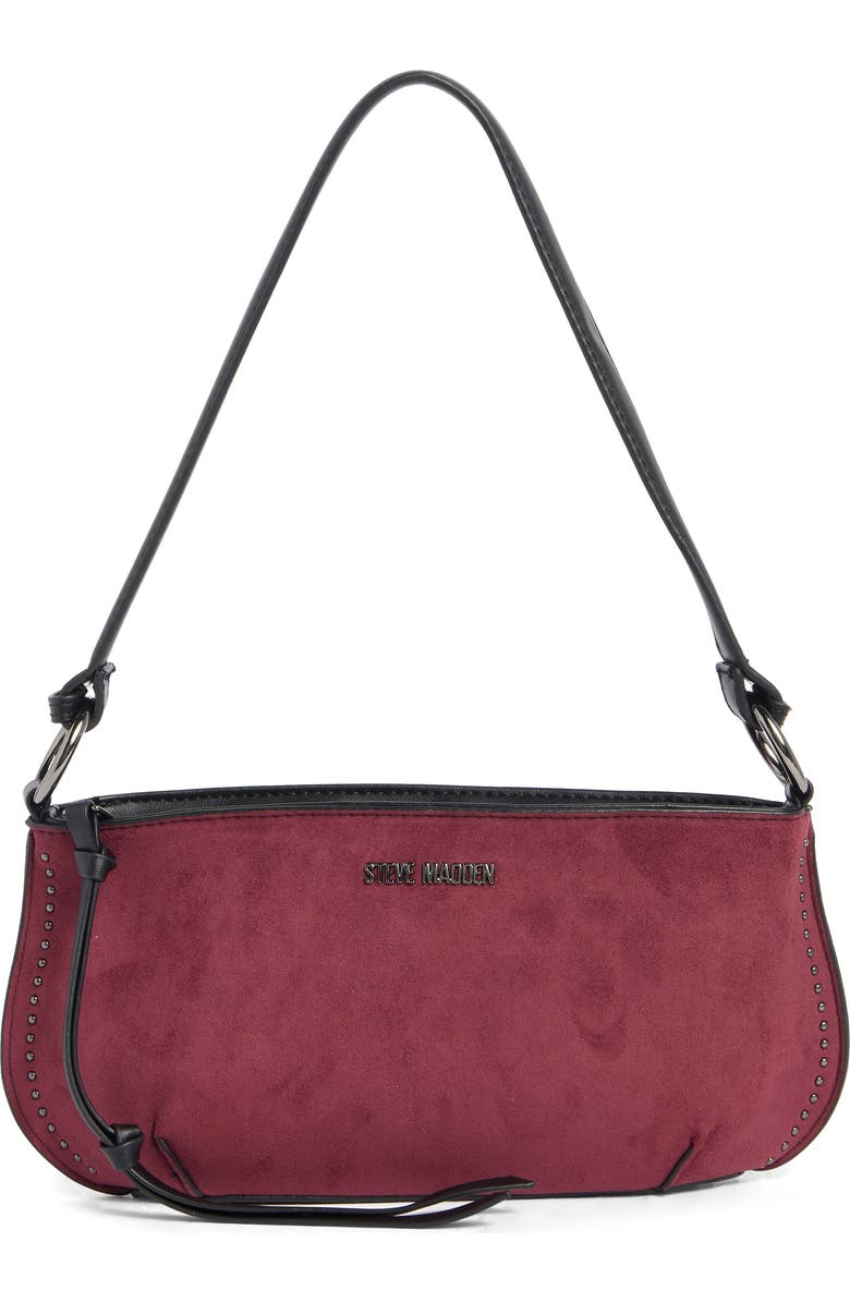 Steve Madden Stud Shoulder Bag, Main, color, Suede Bloodstone