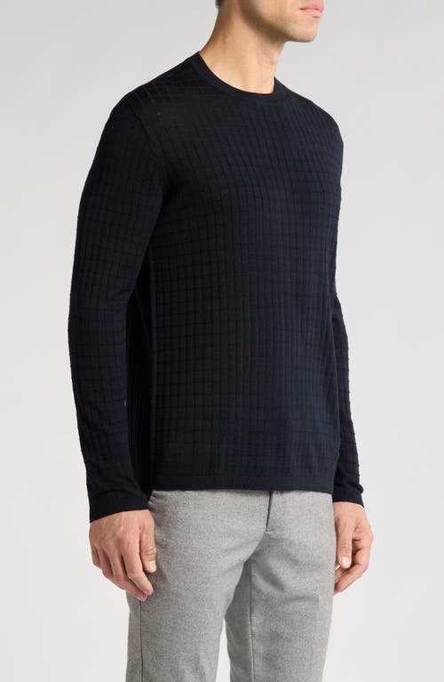 Emporio Armani Tonal Textured Virgin Wool Crewneck Sweater In Solid Blue Navy