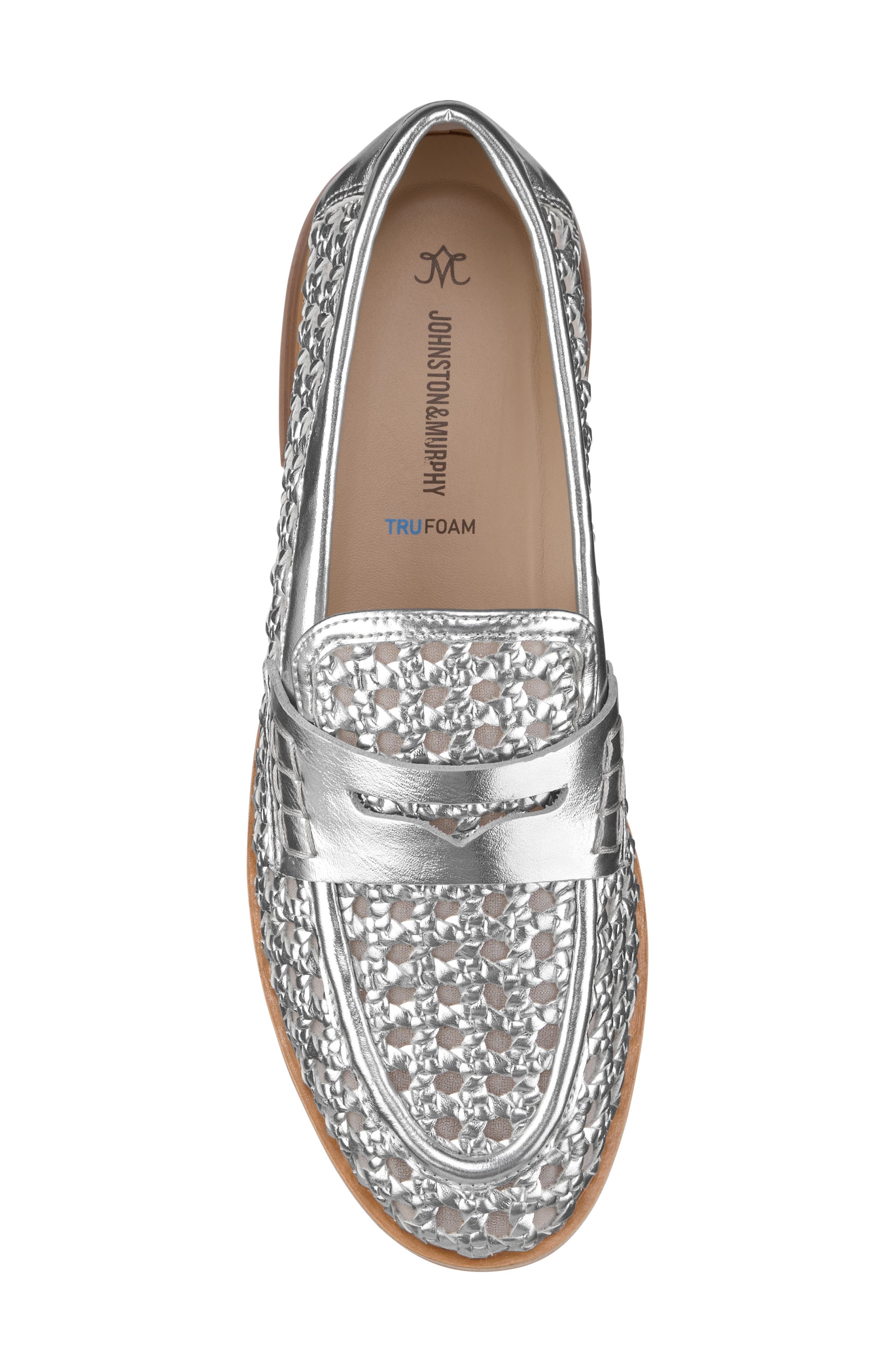 Johnston 
Murphy Gillian Woven Penny Loafer, Alternate, color, Silver Metallic Faux Leather