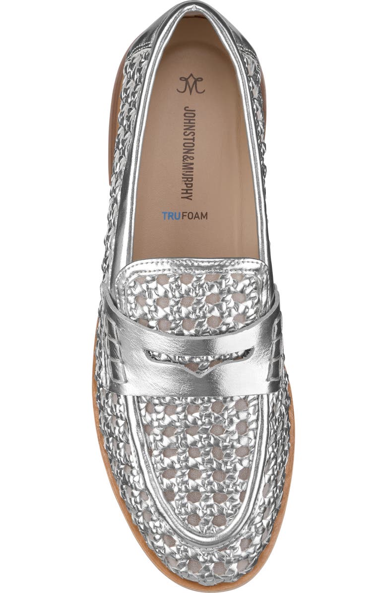 Johnston & Murphy Gillian Woven Penny Loafer, Alternate, color, Silver Metallic Faux Leather