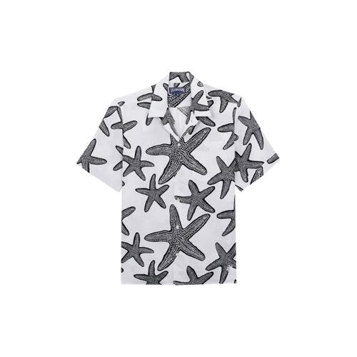 Vilebrequin Starlettes Linen Bowling Shirt In Blanc