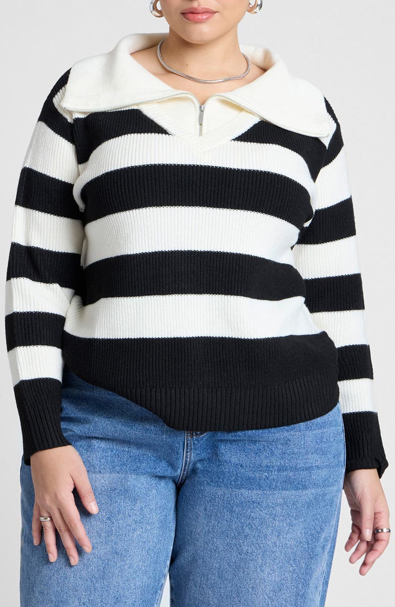 ELOQUII Stripe Half Zip Sweater, Main, color,