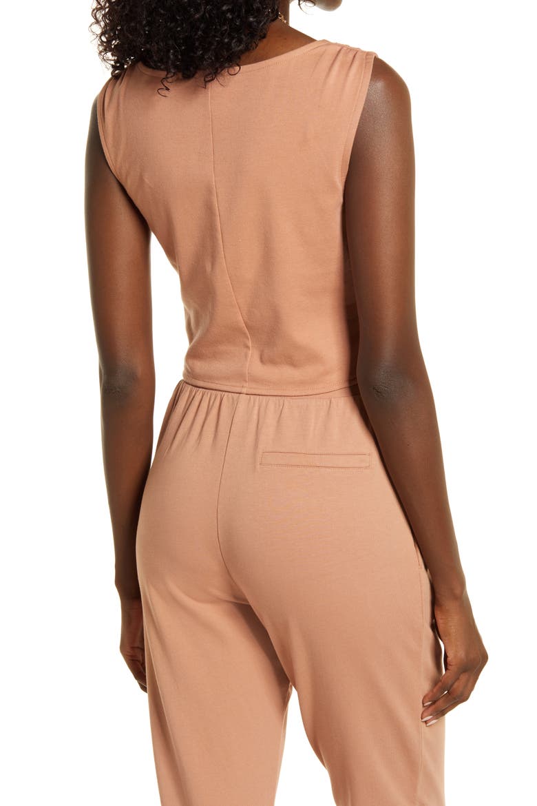 Knot Front Organic Cotton Blend Crop Top, Alternate, color, TAN MOCHA