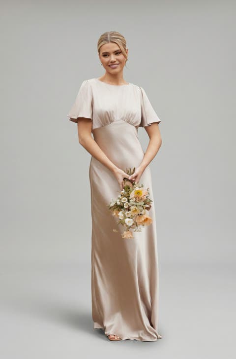 Gathered Bust Satin Bridesmaid Dress