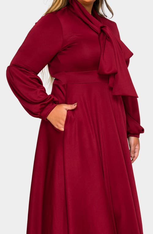 L I V D Bella Donna Long Sleeve Ribbon Tie Dress In Burgundy