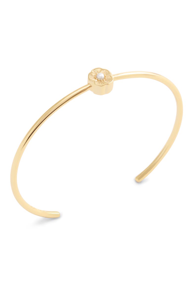 Faux Pearl Tearose Thin Cuff Bracelet, Main, color, SHINY GOLD