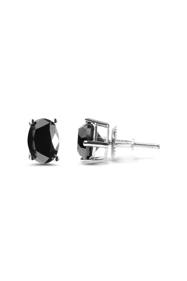 14K White Gold 3.00 Cttw Black Diamond Solitaire Stud Earrings, Alternate, color, White