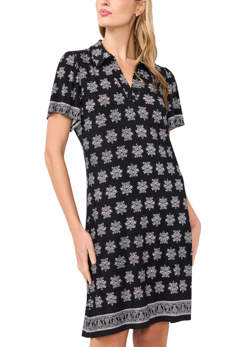 Print Polo Dress, Alternate, color, RICH BLACK
