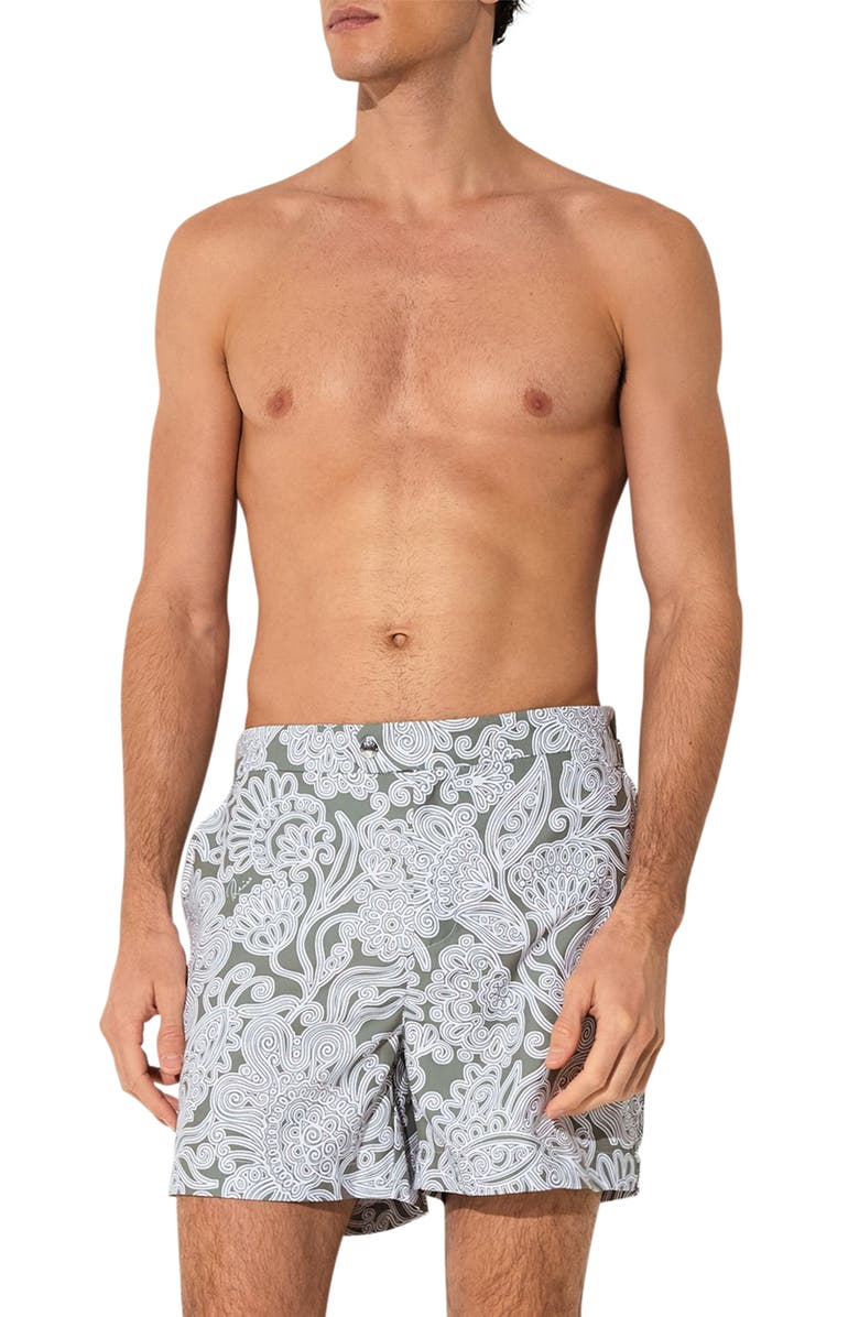 Reiss Fallow Floral Side Adjuster Swim Trunks, Main, color, Sage Green
