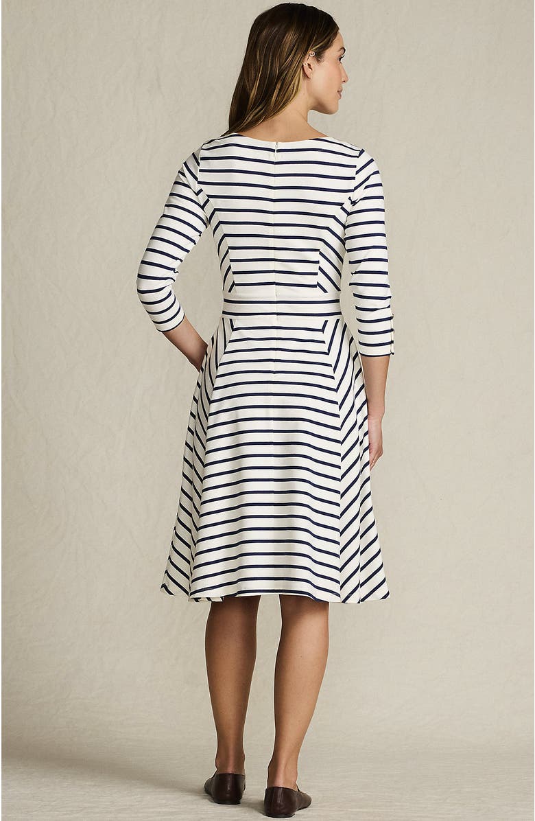 Lands' End Starfish 3/4 Sleeve Dress, Alternate, color, Ivory/Deep Sea Breton Stripe