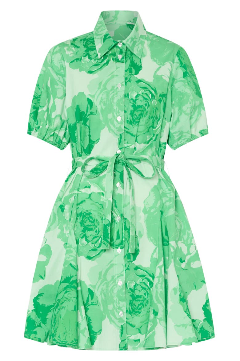 Juni Floral Stretch Cotton Poplin Mini Shirtdress, Alternate, color, GREEN/ WHITE