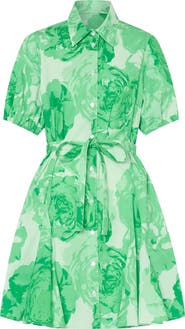 Milly Juni Floral Stretch Cotton Poplin Mini Shirtdress