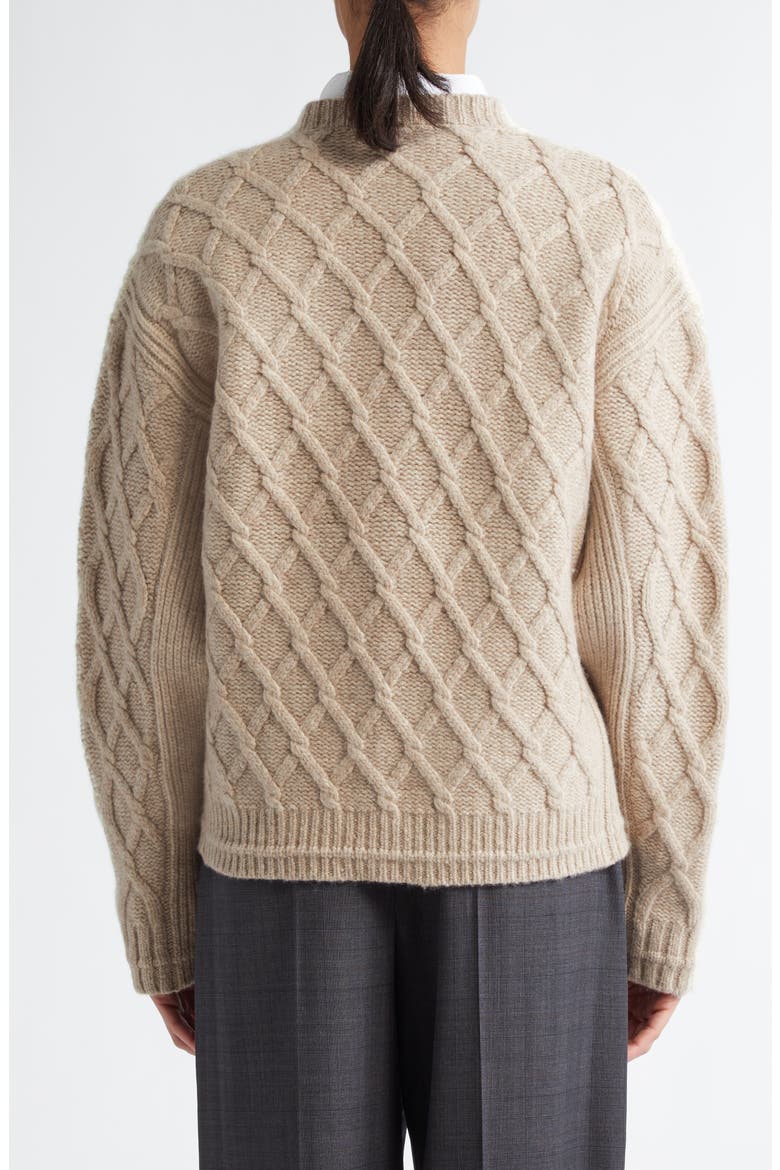 Two-Tone Merino Wool Twisted Cable Crewneck Sweater, Alternate, color, IVORY/ STONE