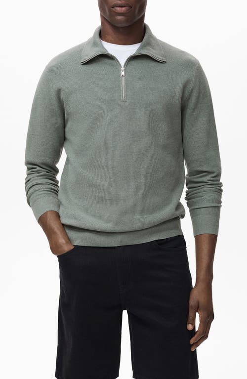 Mango Men's Zipper Collar Microstructure Sweater In Green