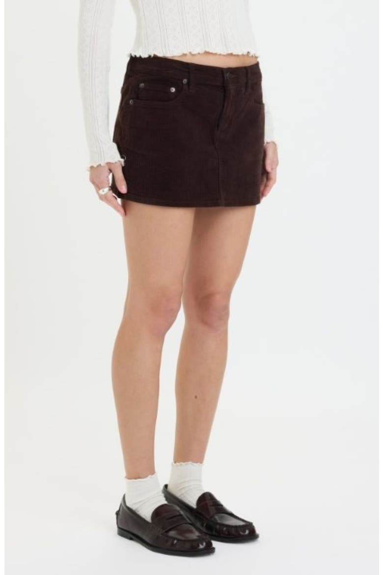 Fever Corduroy Miniskirt, Alternate, color, CHOCOLATE