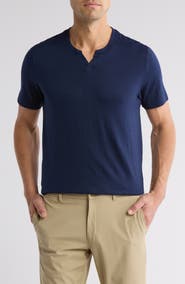 NORDSTROM RACK Cotton & Linen Blend Notch Neck Tee