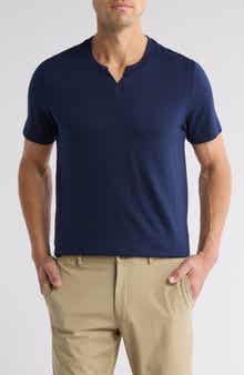 NORDSTROM RACK Cotton & Linen Blend Notch Neck Tee