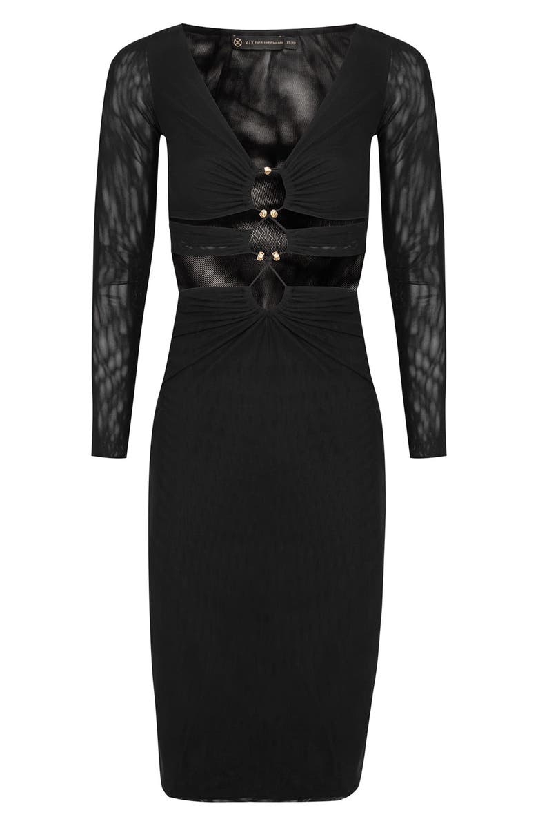 ViX Paula Hermanny Luna Cutout Long Sleeve Mesh Cover-Up Midi Dress, Alternate, color, 