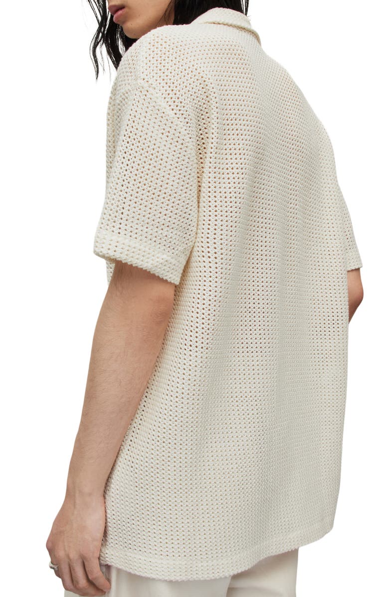 AllSaints Munro Open Stitch Short Sleeve Cotton Button-Up Shirt, Alternate, color, Chalk White