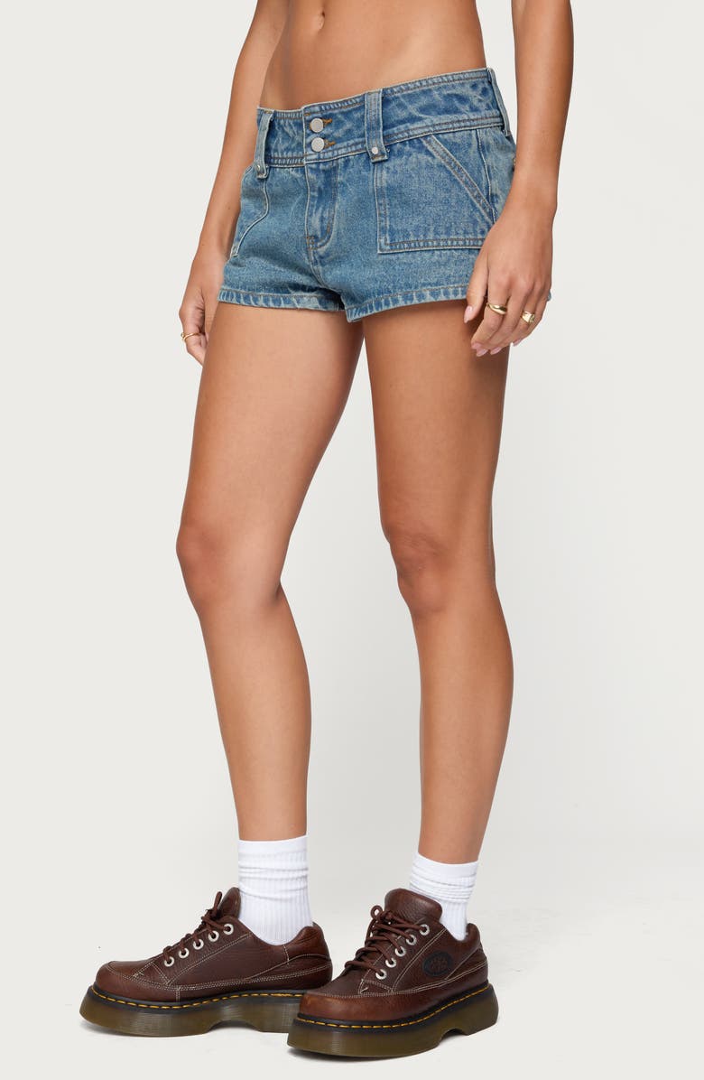 EDIKTED Keinan Low Rise Denim Shorts, Alternate, color, Blue-Washed