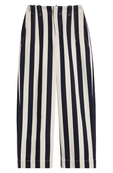 Le de-Nîmes Parasol Crop Straight Leg Jeans (Navy/White Big Stripe)