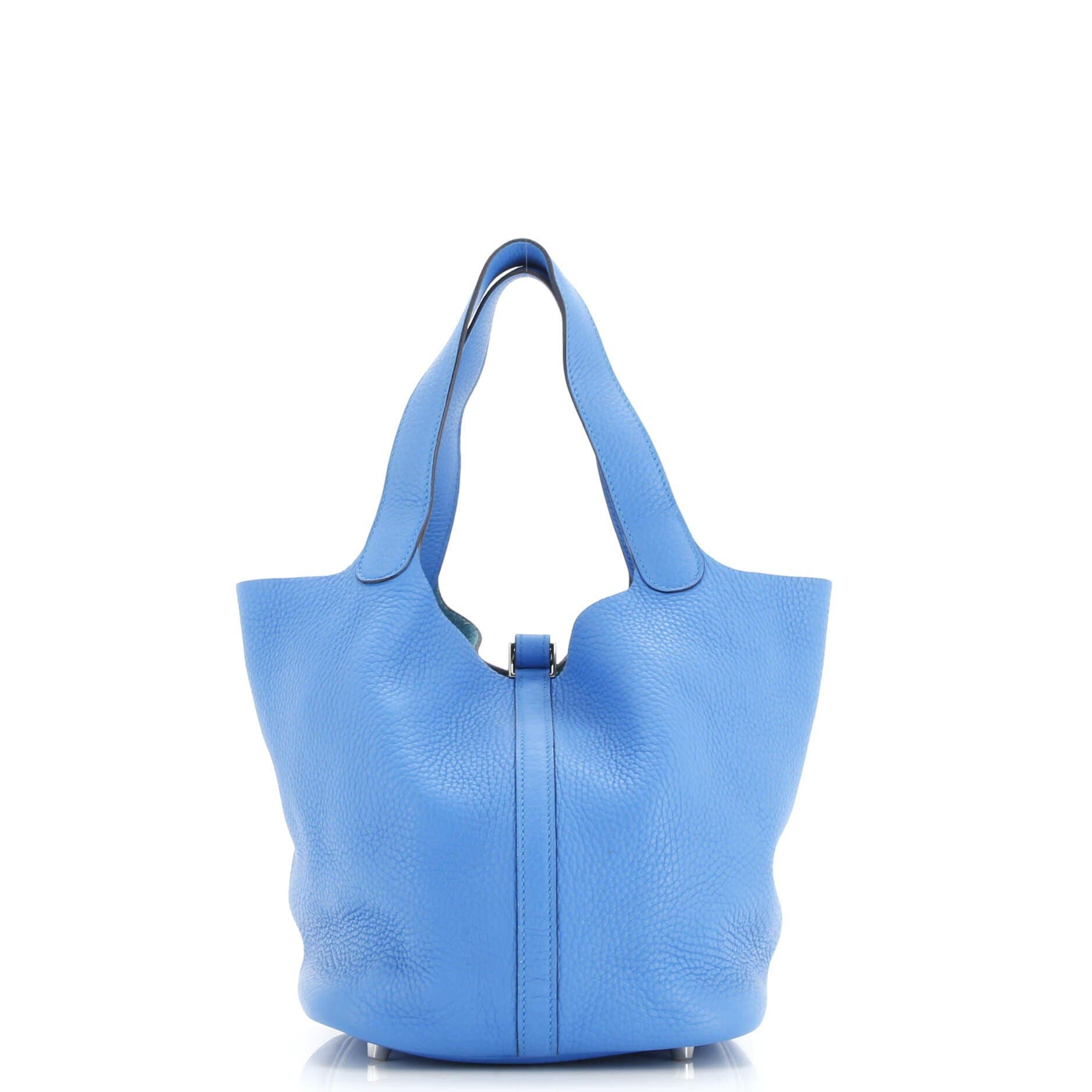 Pre-Owned Hermes Picotin Lock Bag Clemence MM, Alternate, color, Bleu Zanzibar