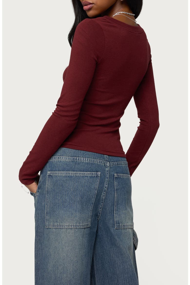 Larna Ribbed V-Neck Long Sleeve T-Shirt, Alternate, color, BURGUNDY