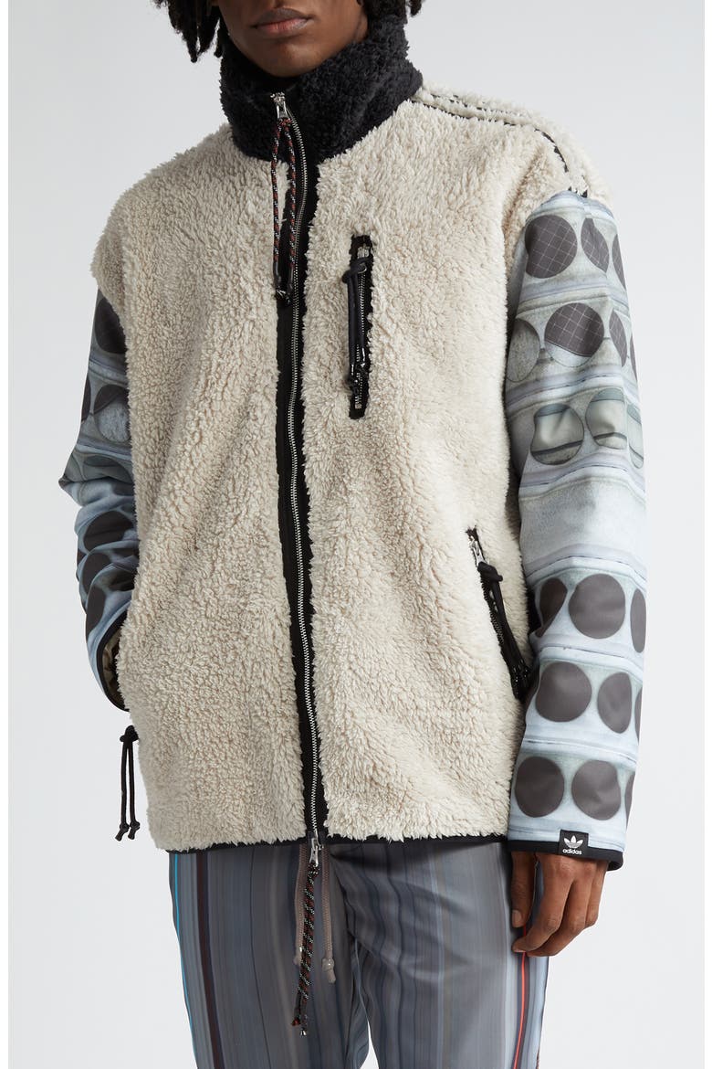 x Song for the Mute Recycled Polyester Fleece Jacket, Main, color, BEIGE/ BLACK MULTI