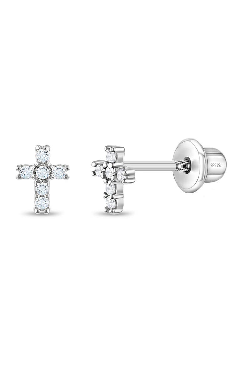 In Season Jewelry Delicate Cubic Zirconia Cross Earrings, Main, color, Silver