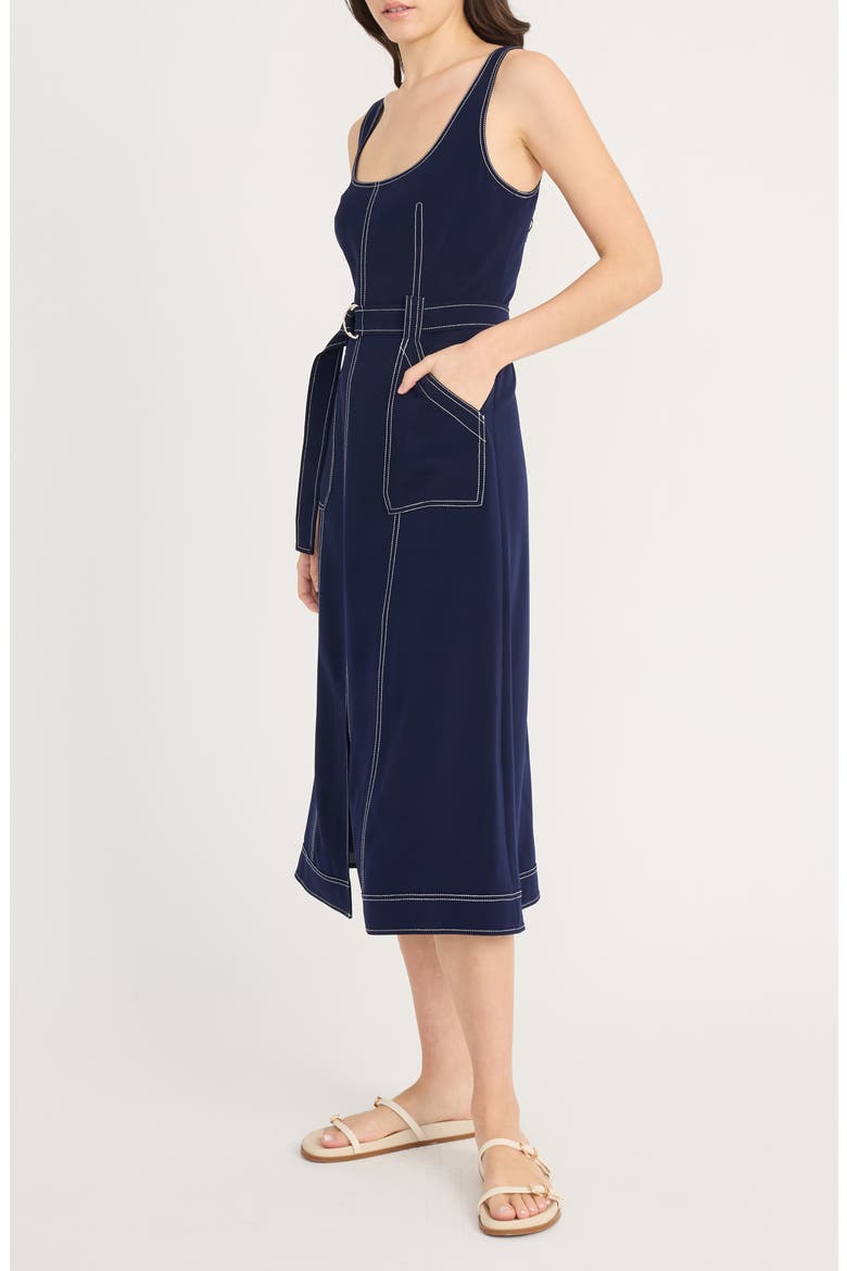 Sleeveless Belted Fit & Flare Midi Dress, Alternate, color, EVENING BLUE