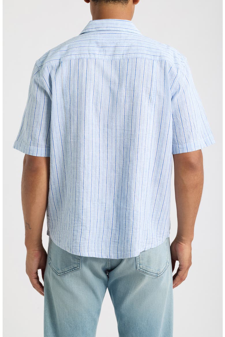 Stripe Cotton & Linen Camp Shirt, Alternate, color, BLU