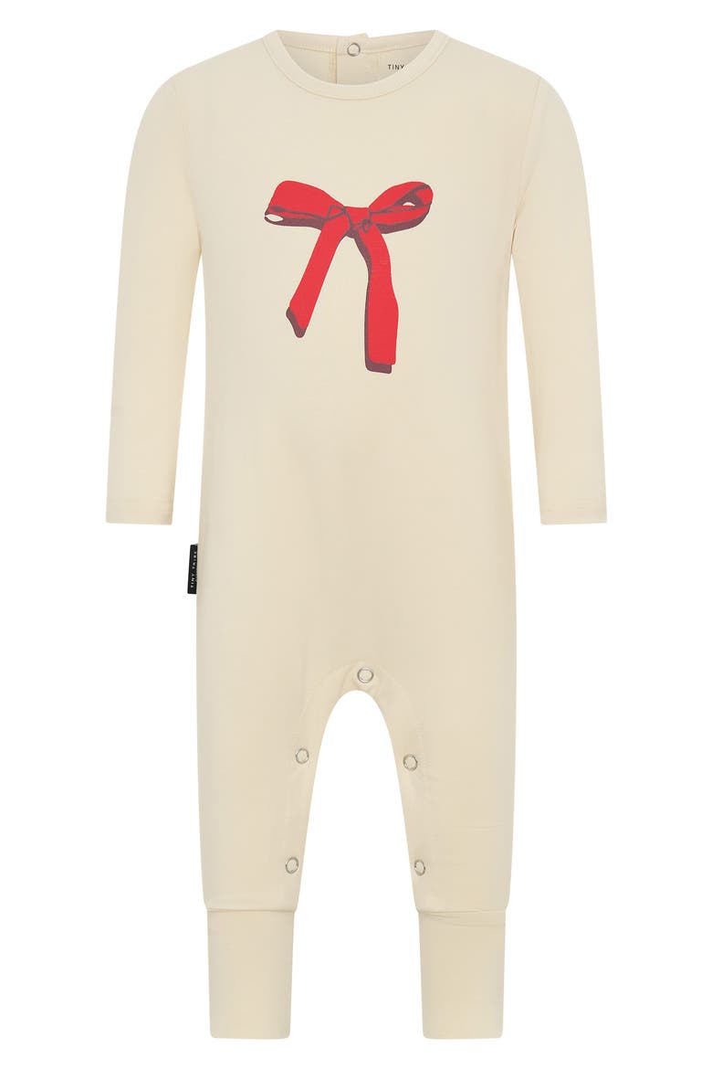 Bow Stretch Cotton Graphic Romper, Main, color, CREAM